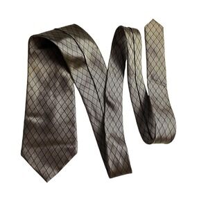 Saxony Collection Mens Tie Silk Necktie 58 Long Gold Brown Geometric Career Work